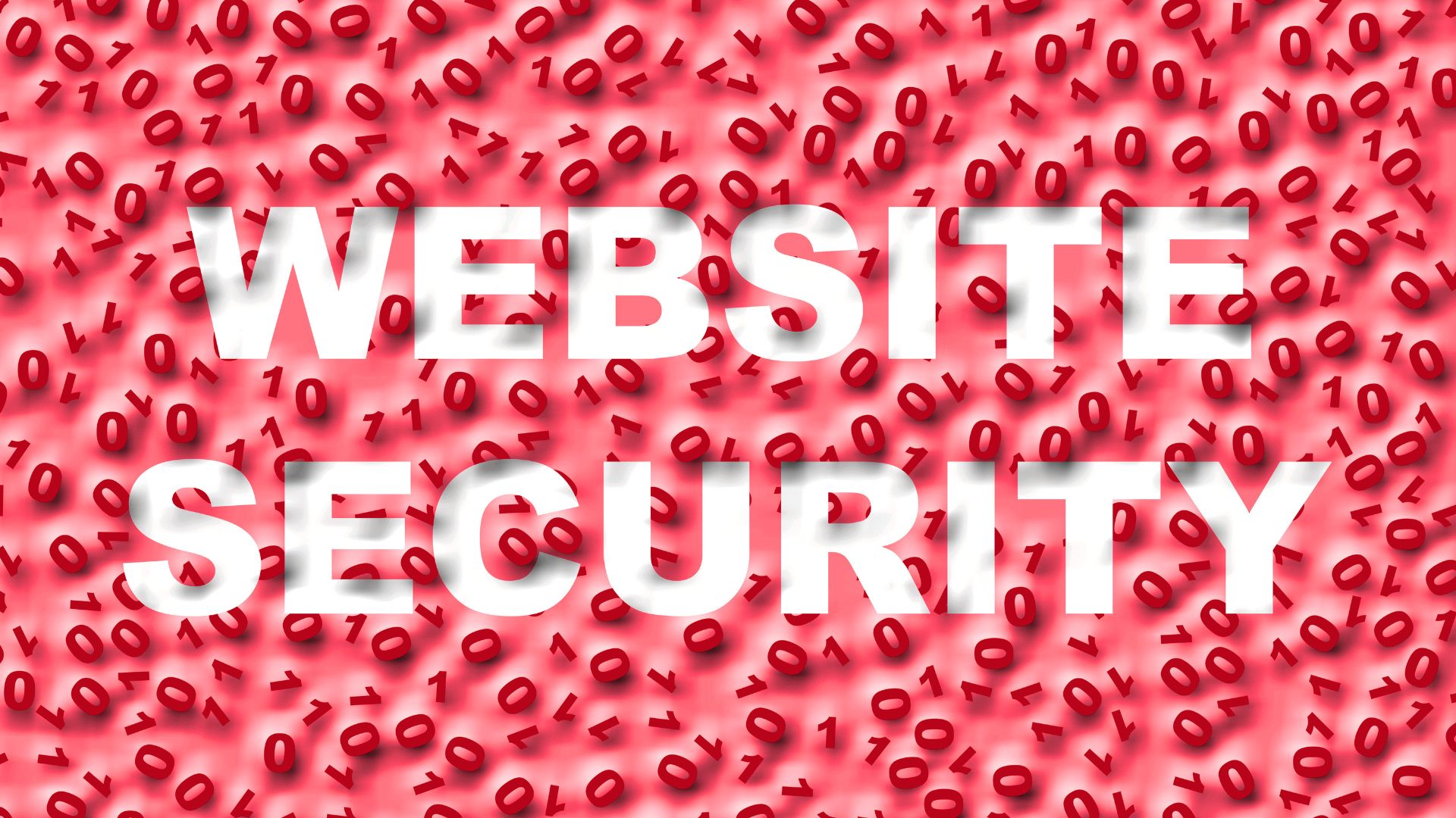 The phrase “WEBSITE SECURITY” in bold white letters over a background filled with red binary numbers.