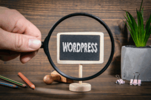 WordPress blackboard under magnifying glass|wordpres