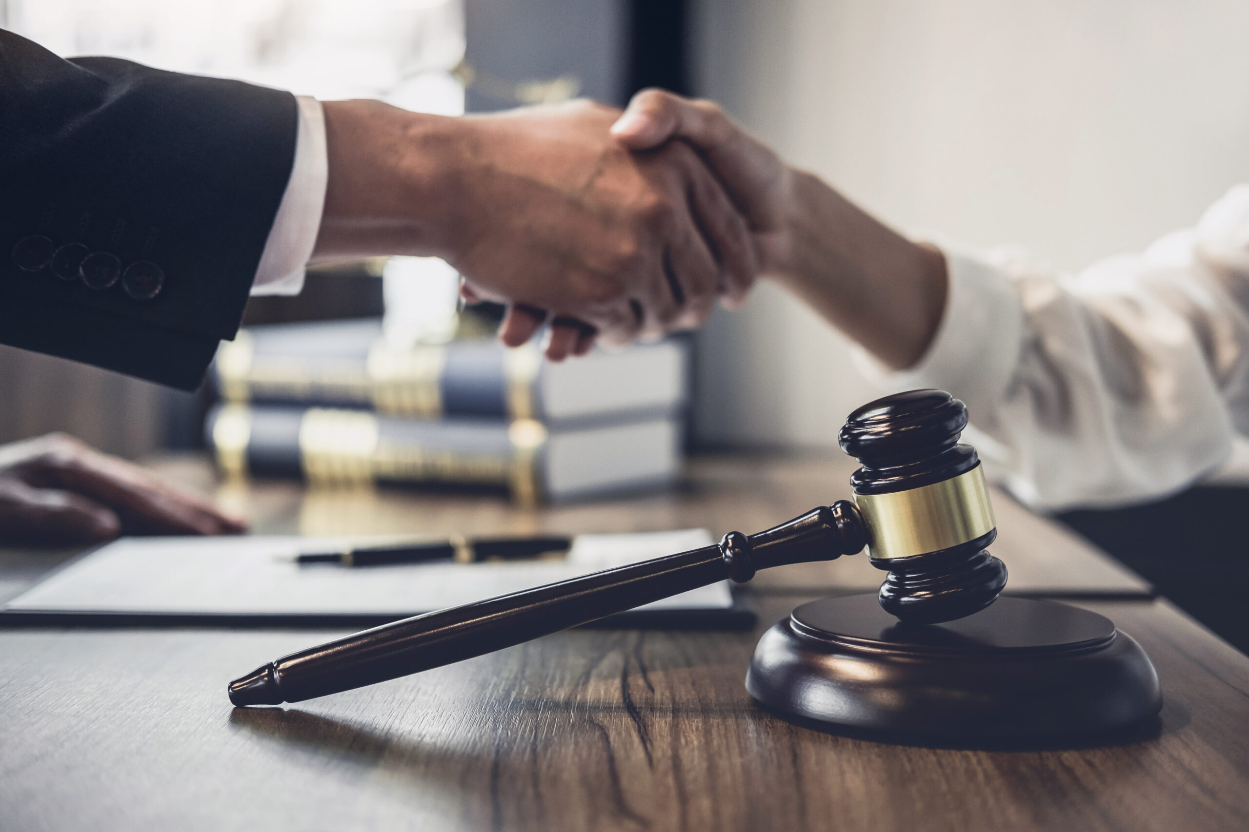 Lawyer and customer shaking hands