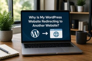 Laptop displaying why a WordPress website is redirecting to another website