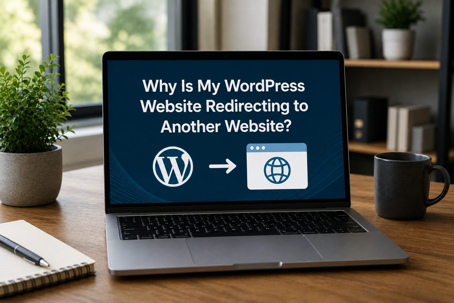 Laptop displaying why a WordPress website is redirecting to another website